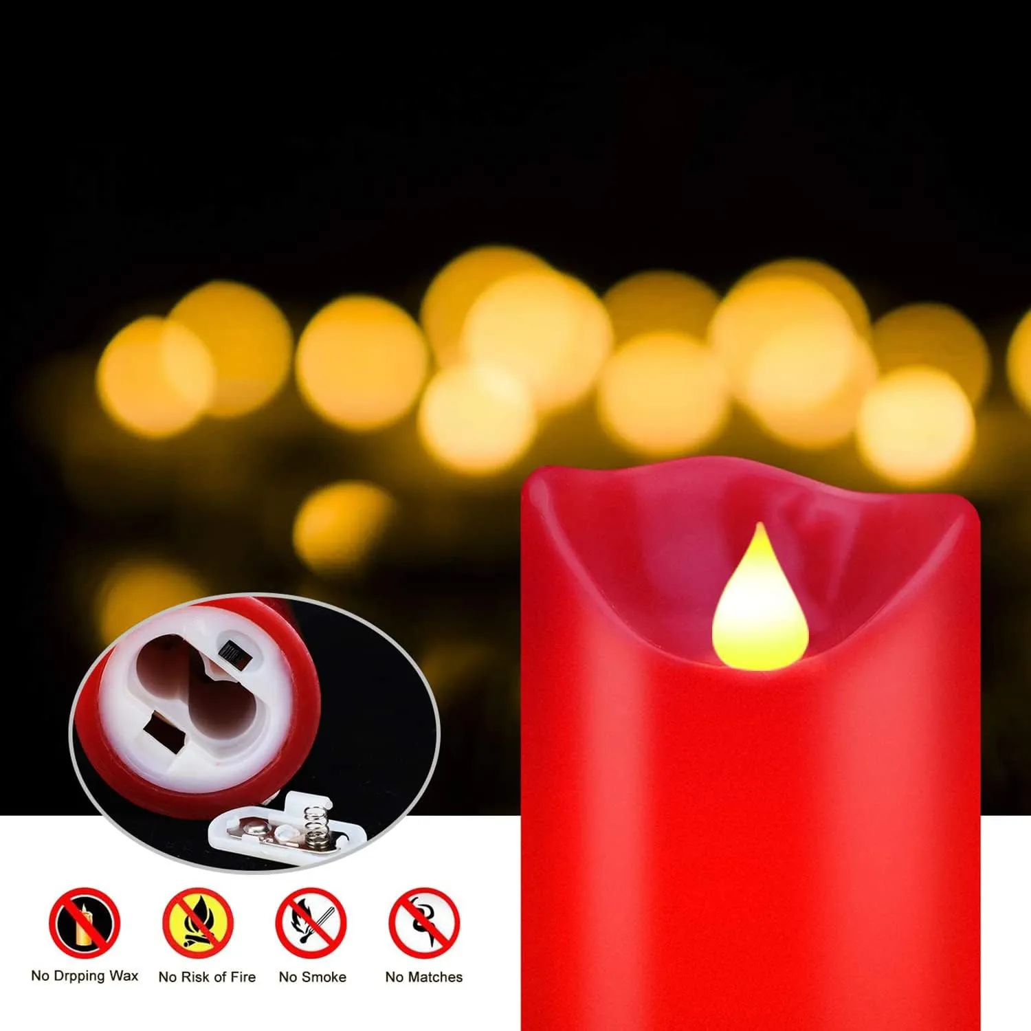 JUNPEI LED Candles, Battery Flickering Candles, Set of 3 Red Real Wax,300  Hour Decorating Pillars Candles, with10 Buttons Remote Control with 24 Hour Timer Function for Decoration Christmas