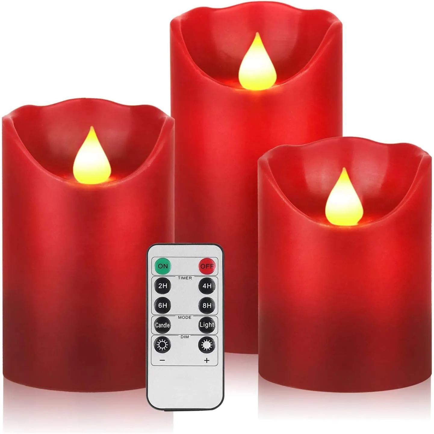 JUNPEI LED Candles, Battery Flickering Candles, Set of 3 Red Real Wax,300  Hour Decorating Pillars Candles, with10 Buttons Remote Control with 24 Hour Timer Function for Decoration Christmas