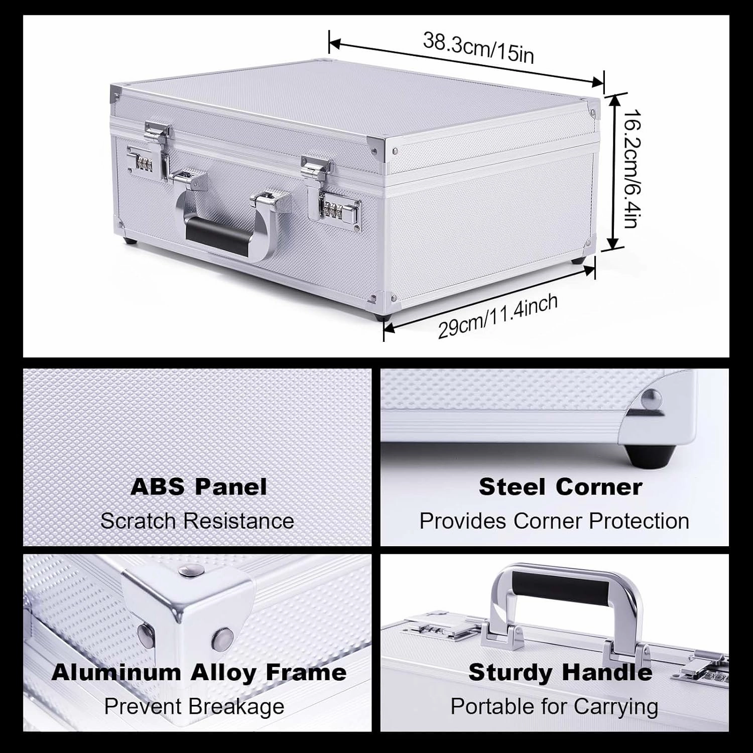 Kabinka Toploader Storage Box for 3" X 4" 35pt Rigid Cards, Trading Card Storage Box with Combination Lock, Top Loader Storage Hard Case, Sports Card Case (Holds 600  Toploaders, Silver)