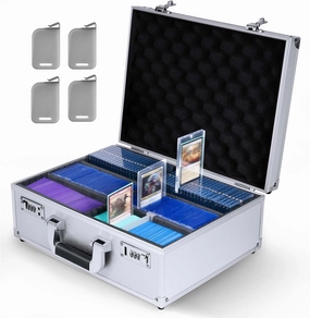 Kabinka Toploader Storage Box for 3" X 4" 35pt Rigid Cards, Trading Card Storage Box with Combination Lock, Top Loader Storage Hard Case, Sports Card Case (Holds 600  Toploaders, Silver)