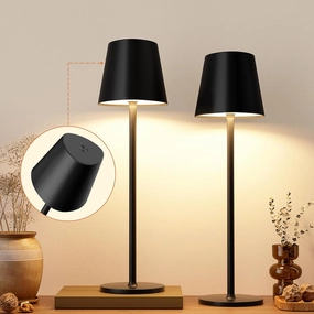 Kakanuo Cordless Table Lamp, 3 Color Stepless Dimming, 5000mAh Rechargeable Battery Powered, Outdoor LED Lamps, for Dining Room, Living Room, Bedroom, Bar, Cafe, Restaurant, Patio, Camping - Black