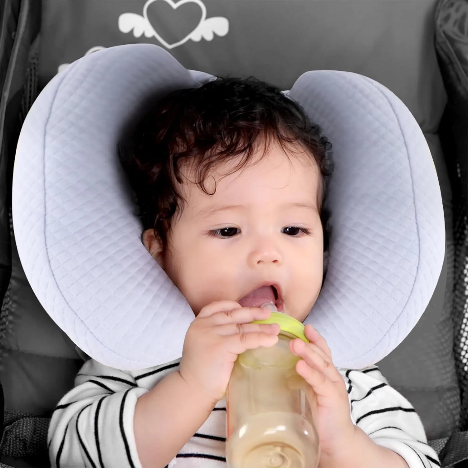 KAKIBLIN 2 in 1 Baby Head Pillow with Banana Neck Pillow for 3 Months to 1 Years Baby Travel Pillow for Stroller or Bed (Blue)