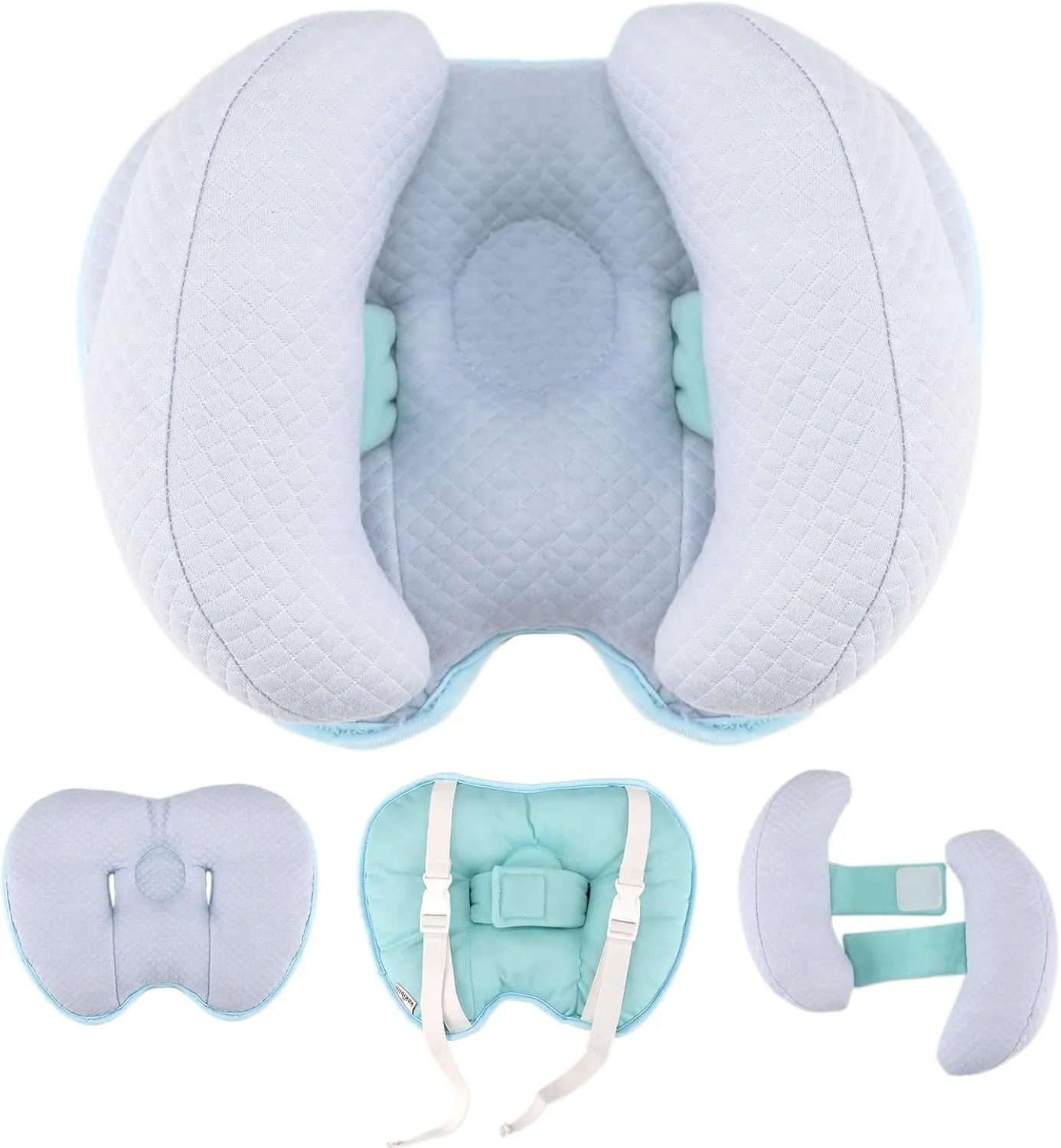 KAKIBLIN 2 in 1 Baby Head Pillow with Banana Neck Pillow for 3 Months to 1 Years Baby Travel Pillow for Stroller or Bed (Blue)