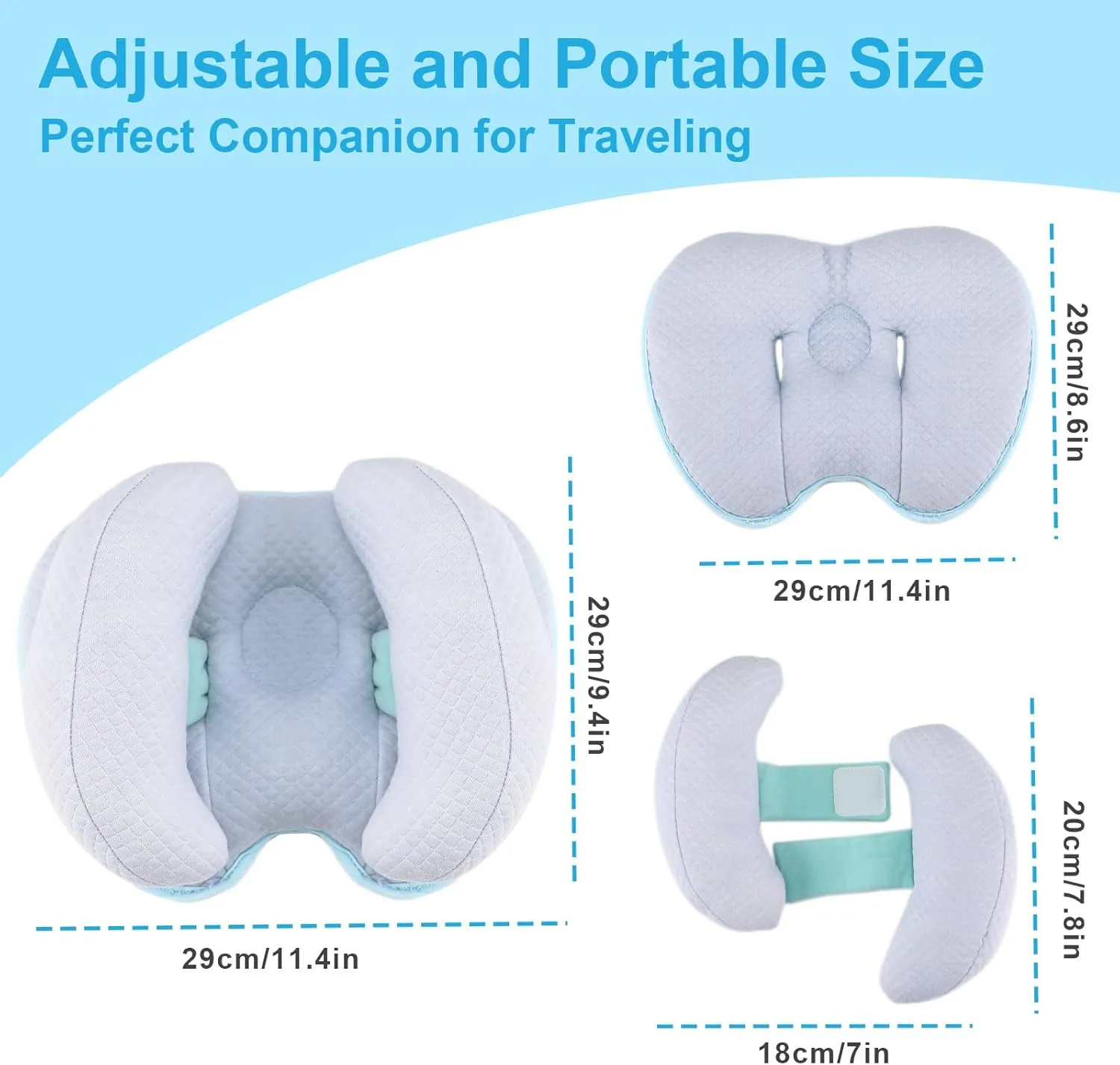 KAKIBLIN 2 in 1 Baby Head Pillow with Banana Neck Pillow for 3 Months to 1 Years Baby Travel Pillow for Stroller or Bed (Blue)