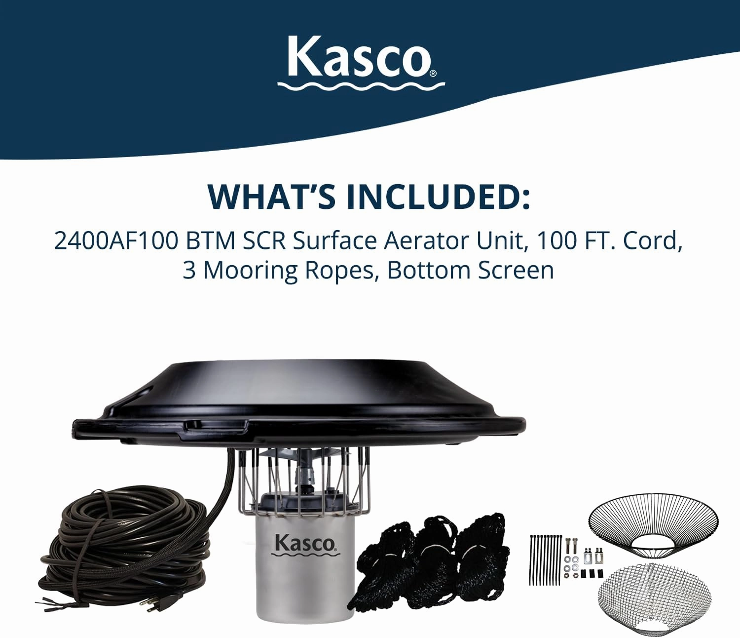 Kasco 1/2HP Surface Aerator -120V with 100 ft Electric Power Cord | Efficient Surface Aeration for Lakes & Pond | Maximum Circulation for Clear Healthy Water