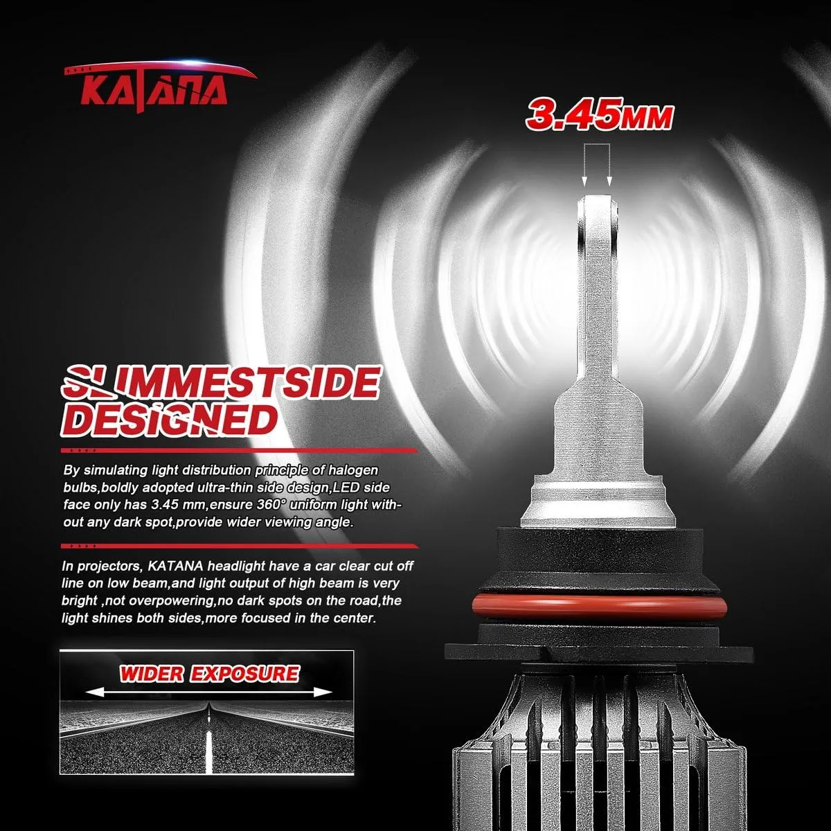 Katana H13 9008 Light Bulbs, Adjustable Beam Design - 12000LM 72W 6500K Extremely Bright Fog Light, Pack of 2