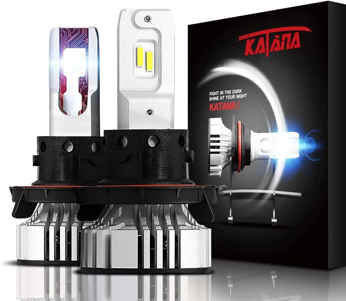 Katana H13 9008 Light Bulbs, Adjustable Beam Design - 12000LM 72W 6500K Extremely Bright Fog Light, Pack of 2