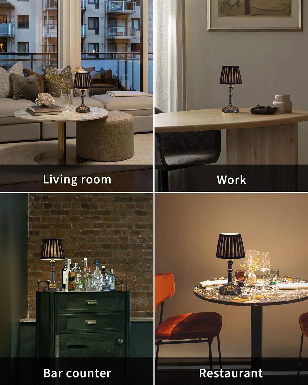 KDG Cordless Portables Table Lamp Set of 2, LED Fabric Shade Small Desk Lamps, 5000mAh Battery Powered Lighting, 2700K Stepless Dimmable Light for Living Room, Dining Room, Bedroom (Mottled Silver)