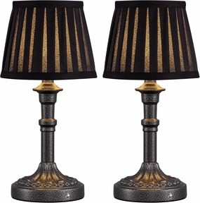 KDG Cordless Portables Table Lamp Set of 2, LED Fabric Shade Small Desk Lamps, 5000mAh Battery Powered Lighting, 2700K Stepless Dimmable Light for Living Room, Dining Room, Bedroom (Mottled Silver)
