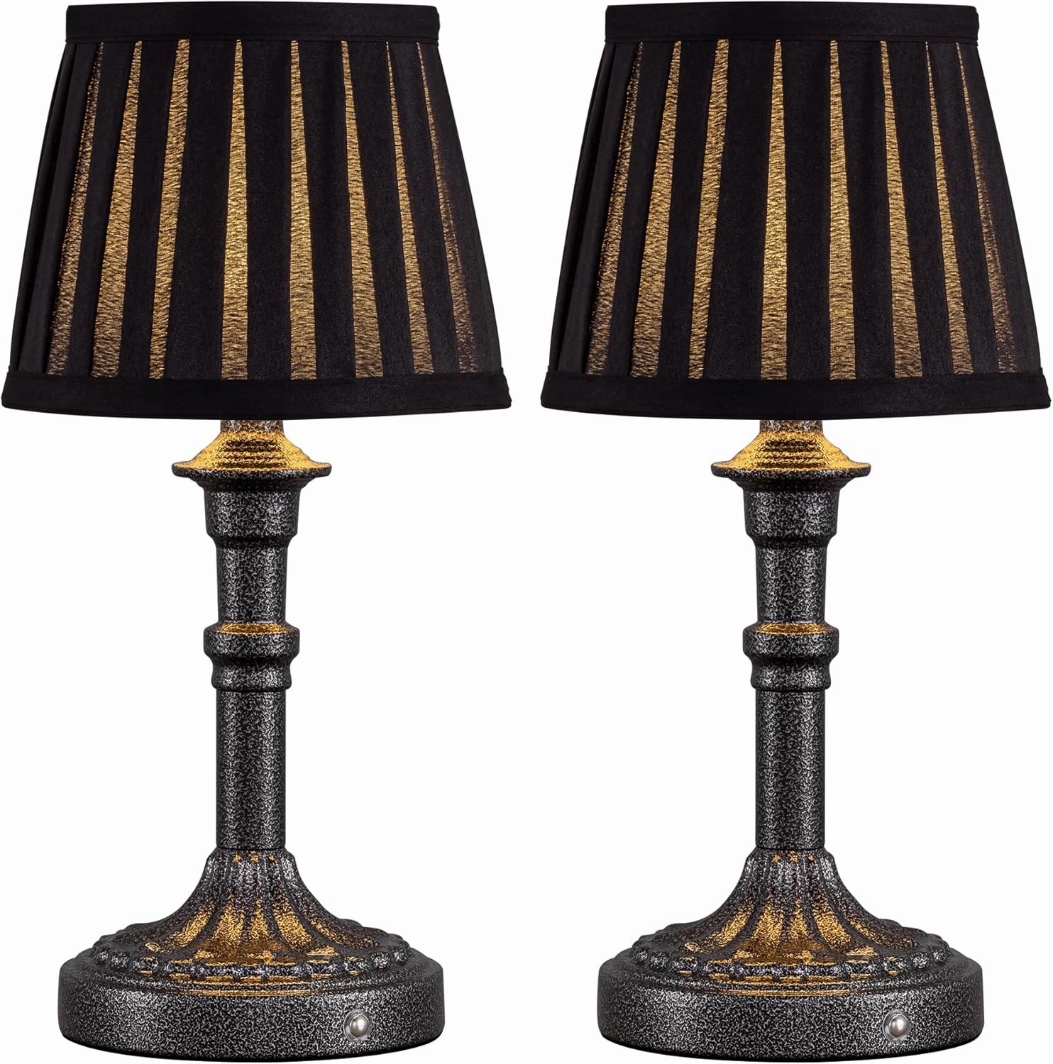 KDG Cordless Portables Table Lamp Set of 2, LED Fabric Shade Small Desk Lamps, 5000mAh Battery Powered Lighting, 2700K Stepless Dimmable Light for Living Room, Dining Room, Bedroom (Mottled Silver)