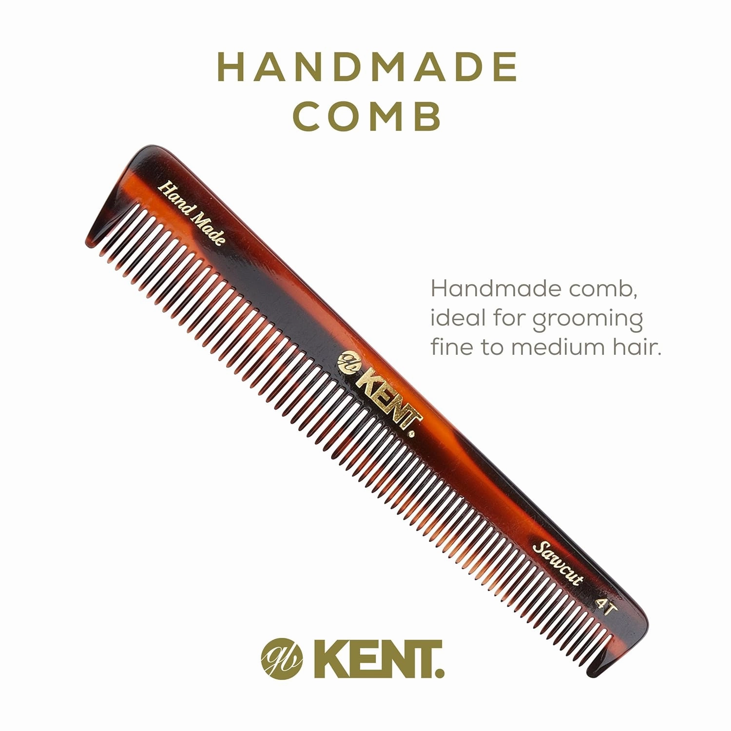 Kent 4T 6 Inch Double Tooth Comb - Fine and Wide Tooth Dressing, Grooming Comb for Hair, Beard, Mustache. Coarse and Fine Styling for Men, Women and Kids. Made in England