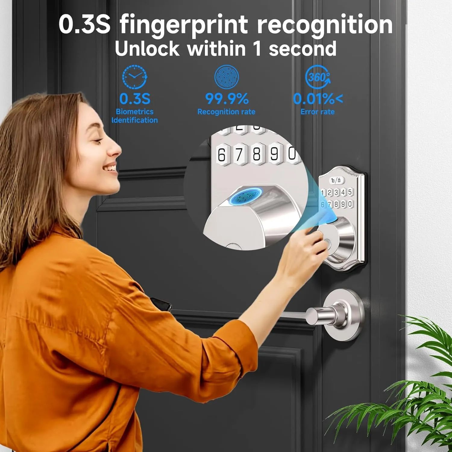 keyless Entry Door Lock deadbolt with Handle Set- Front Door Fingerprint Smart Locks with 2 Lever Handles-Keypad Code Deadbolt -App Control,Auto Lock,Easy to Install