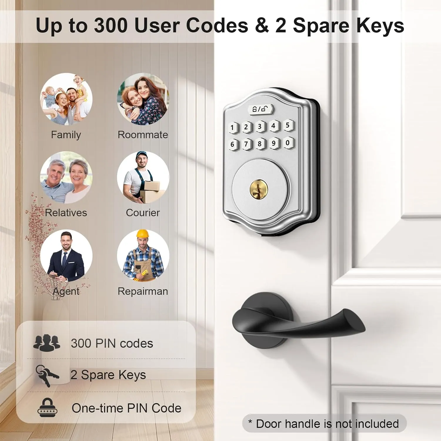 Keyless Entry Door Lock with Code, Electronic Keypad Deadbolt with 2 Keys, Smart Door Locks for Front Door, Voice Guidance, Anti-Peeping Password, Auto Lock, Easy to Install, Silver