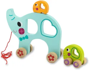 Kidiwood 460875 Wooden Toy Pull Elephant Family, 3 Pieces, Promotes Motor Skills, Various Plug-in Options, Partially Magnetic
