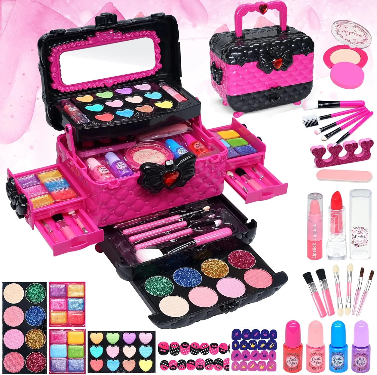 Kids Makeup Kit Toys - Child Real Washable Make Up, Non-Toxic Pretend Cosmetic Kits for Girls, Age 4-12 Year Old Children Gift