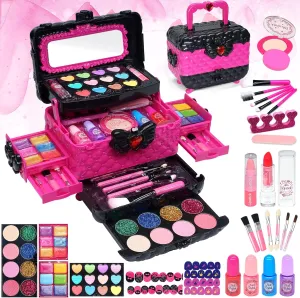 Kids Makeup Kit Toys - Child Real Washable Make Up, Non-Toxic Pretend Cosmetic Kits for Girls, Age 4-12 Year Old Children Gift