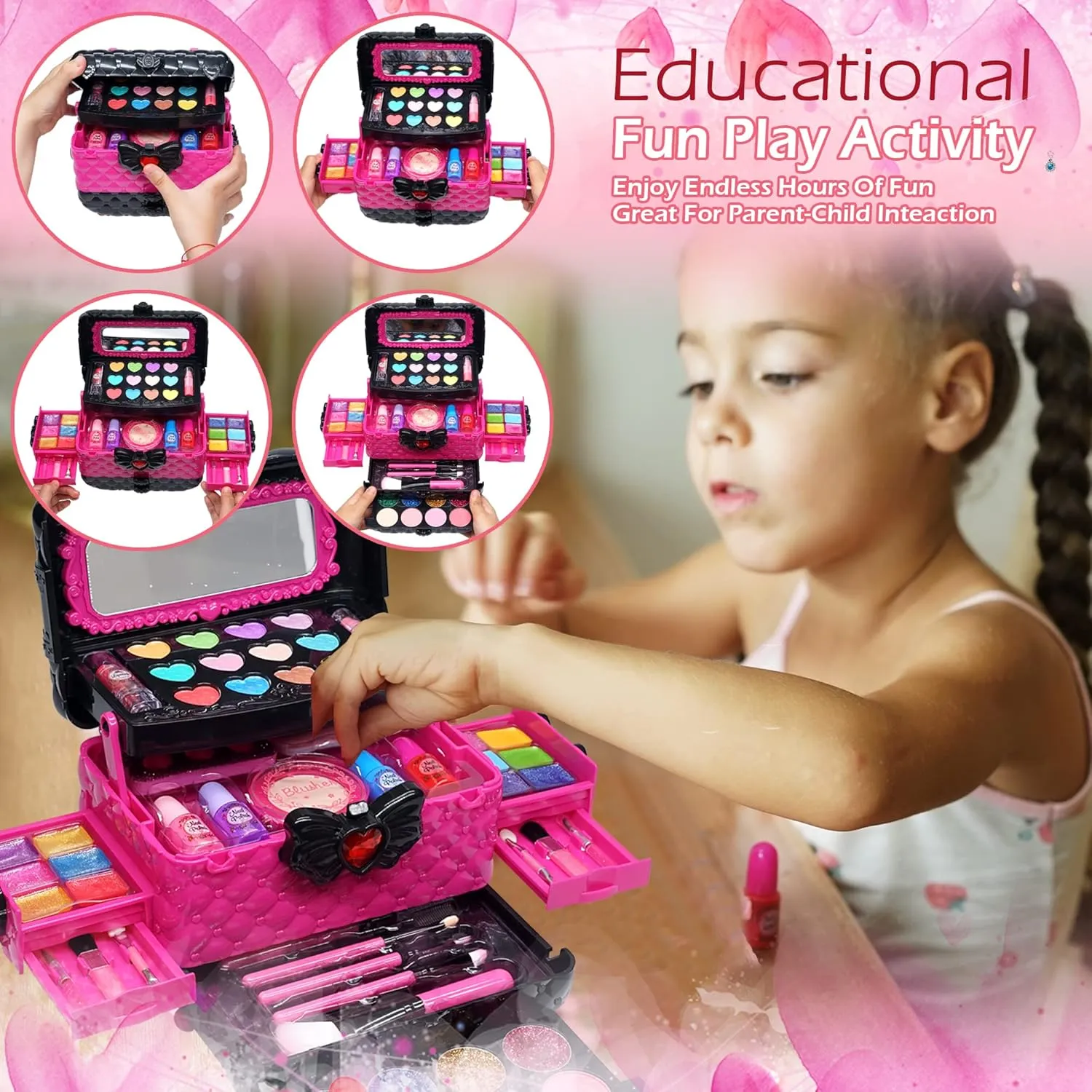 Kids Makeup Kit Toys - Child Real Washable Make Up, Non-Toxic Pretend Cosmetic Kits for Girls, Age 4-12 Year Old Children Gift