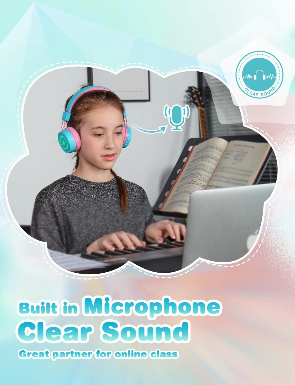 Kids Bluetooth Wireless Headphones for School, Boys Girls Over Ear Adjustable Foldable Headphones