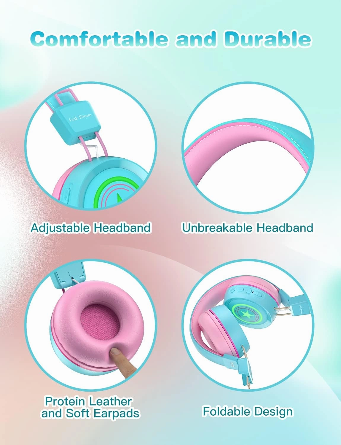 Kids Bluetooth Wireless Headphones for School, Boys Girls Over Ear Adjustable Foldable Headphones