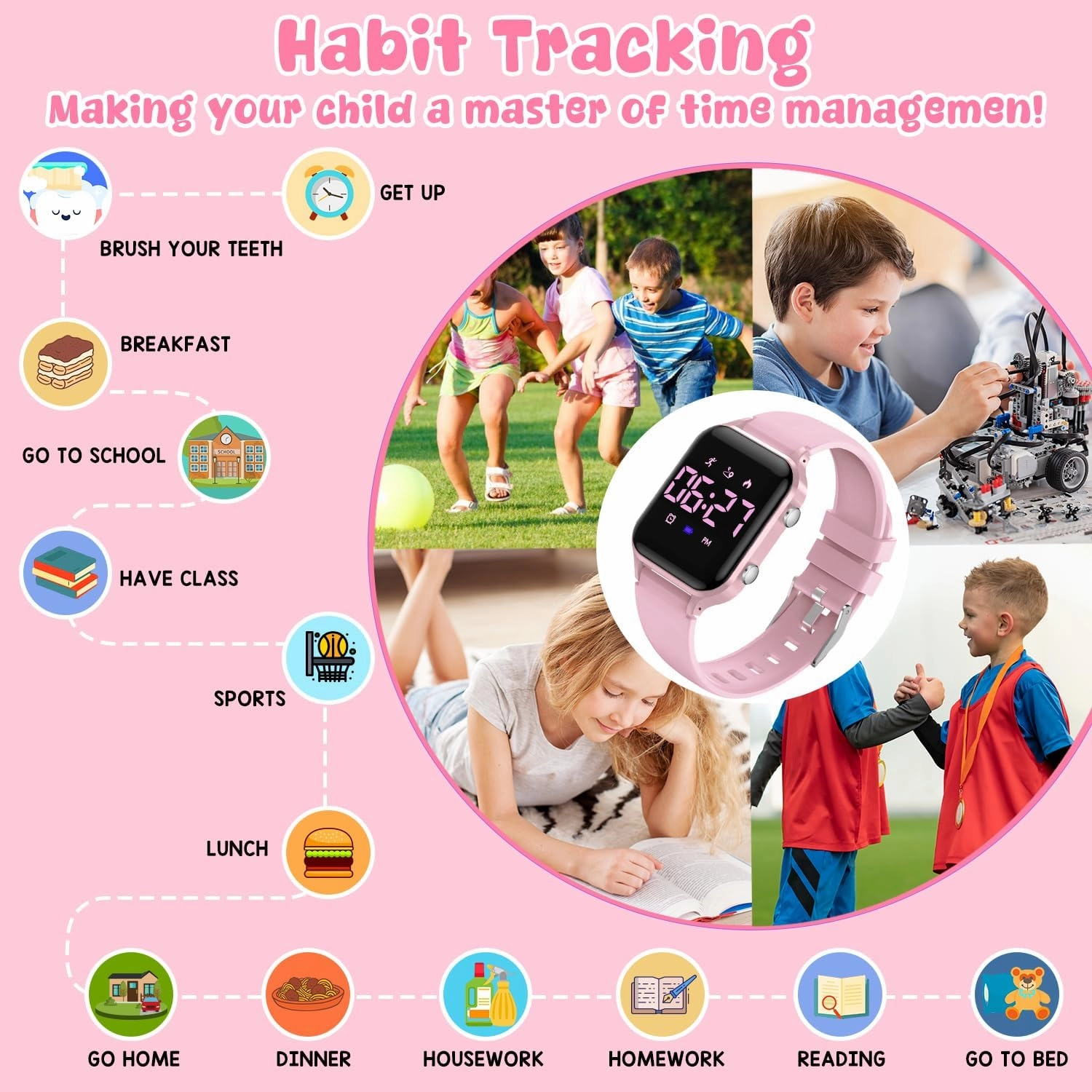 Kids Digital Watches for Boys Girls, Sports Watch with Fitness Tracker, Pedometer, Alarm Clocks, Stopwatch, No App Needed Waterproof Kids Watch, Gift for Teens Student Girls Boys Ages 5-14