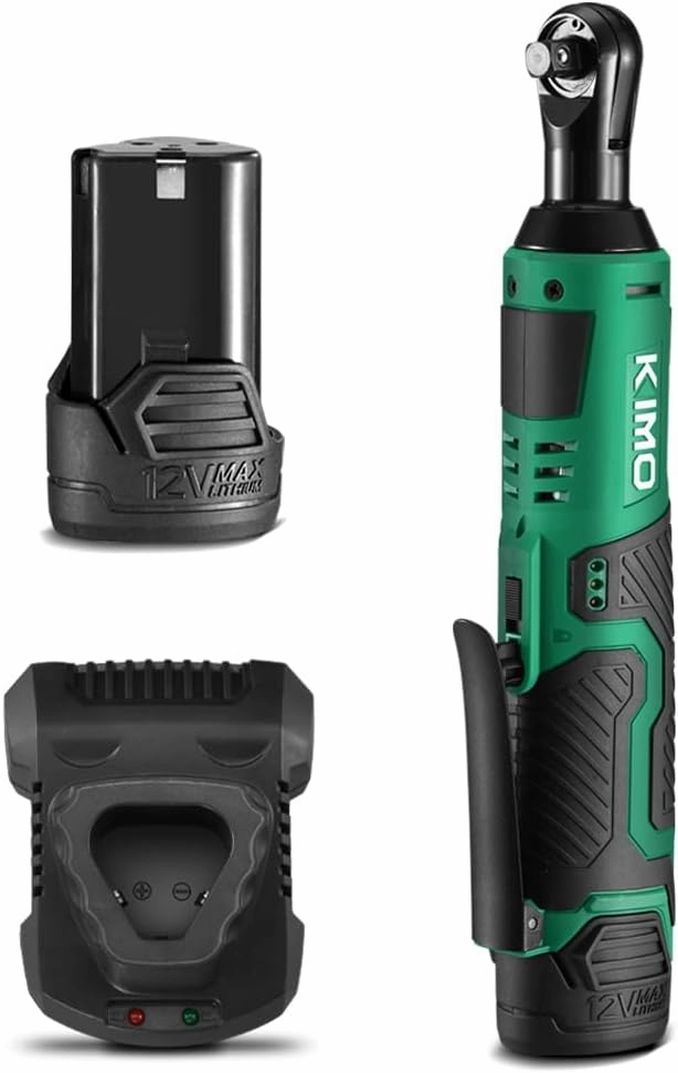 KIMO Cordless Electric Ratchet Wrench Set, 40 Ft-lbs, 400 RPM, 3/8" 12V Cordless Ratchet Kit w/ 60-Min Fast Charge, Variable Speed Trigger, 2.0Ah Lithium-Ion Battery (1 Battery)