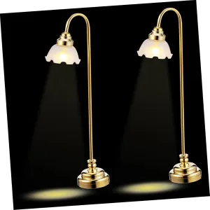 Kisangel 2pcs Miniature Dollhouse Lamp Exquisite Flower Shade Design Battery Operated Mini Desk Lighting for Dollhouse Decoration for Enhancing Miniature Scenes