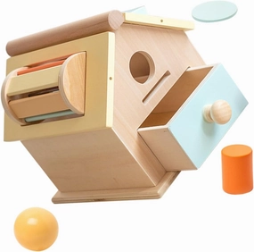 Kisangel 1 Set Wooden Educational Coin Box Shape Sorter Natural Sensory for Color Recognition Fine Motor Skills Development Fun Learning Activity