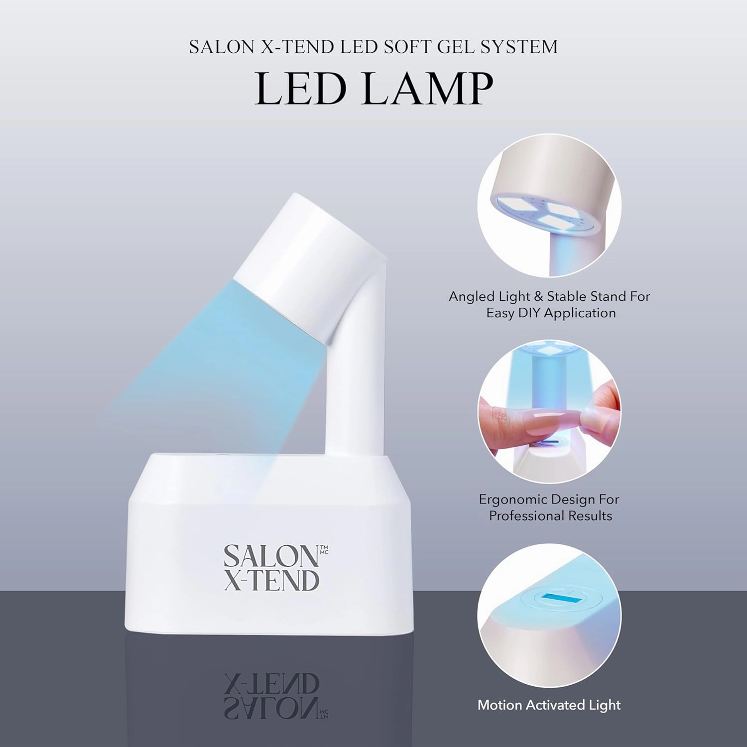 KISS Salon X-tend LED Gel Nail Kit, 'Perk', Beige, Medium Coffin, 30 Press On Nails, LED Soft Gel Adhesive 5 ml (0.16 US fl. oz.), LED Lamp, USB Cable, Prep Pad, Manicure Stick, & Mini Nail File