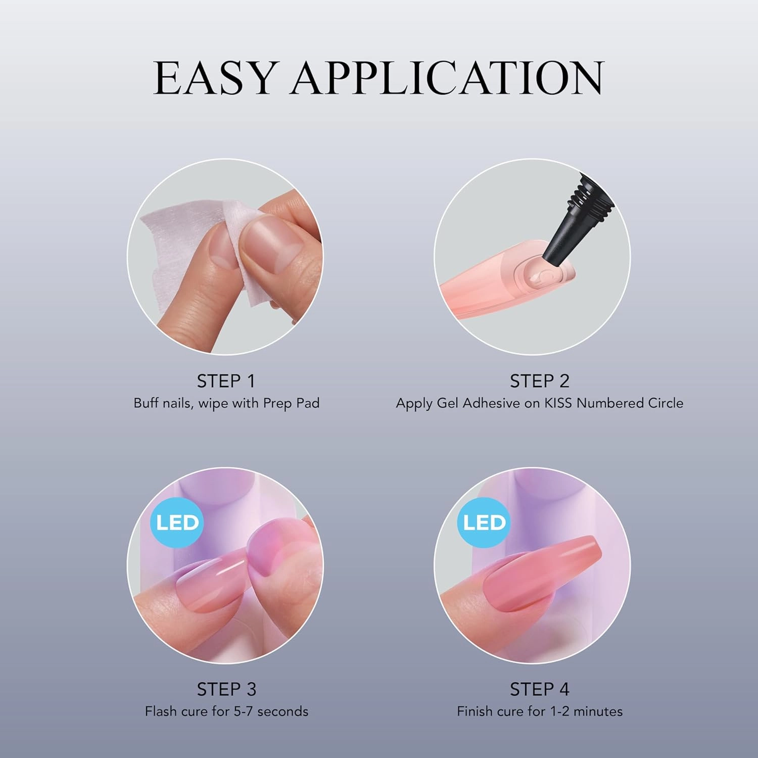 KISS Salon X-tend LED Gel Nail Kit, 'Perk', Beige, Medium Coffin, 30 Press On Nails, LED Soft Gel Adhesive 5 ml (0.16 US fl. oz.), LED Lamp, USB Cable, Prep Pad, Manicure Stick, & Mini Nail File