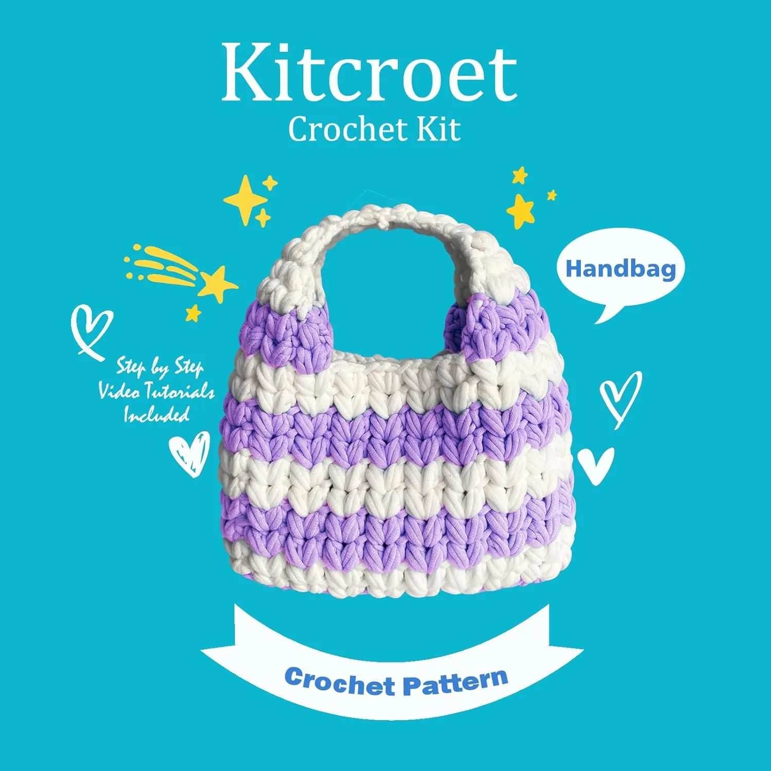 Kitcroet Crochet Kit for Beginners Crochet Bag Kit for Adults with Step by Step Video Tutorials DIY Crochet Starter Knitting Supplies, Handbag, Purple