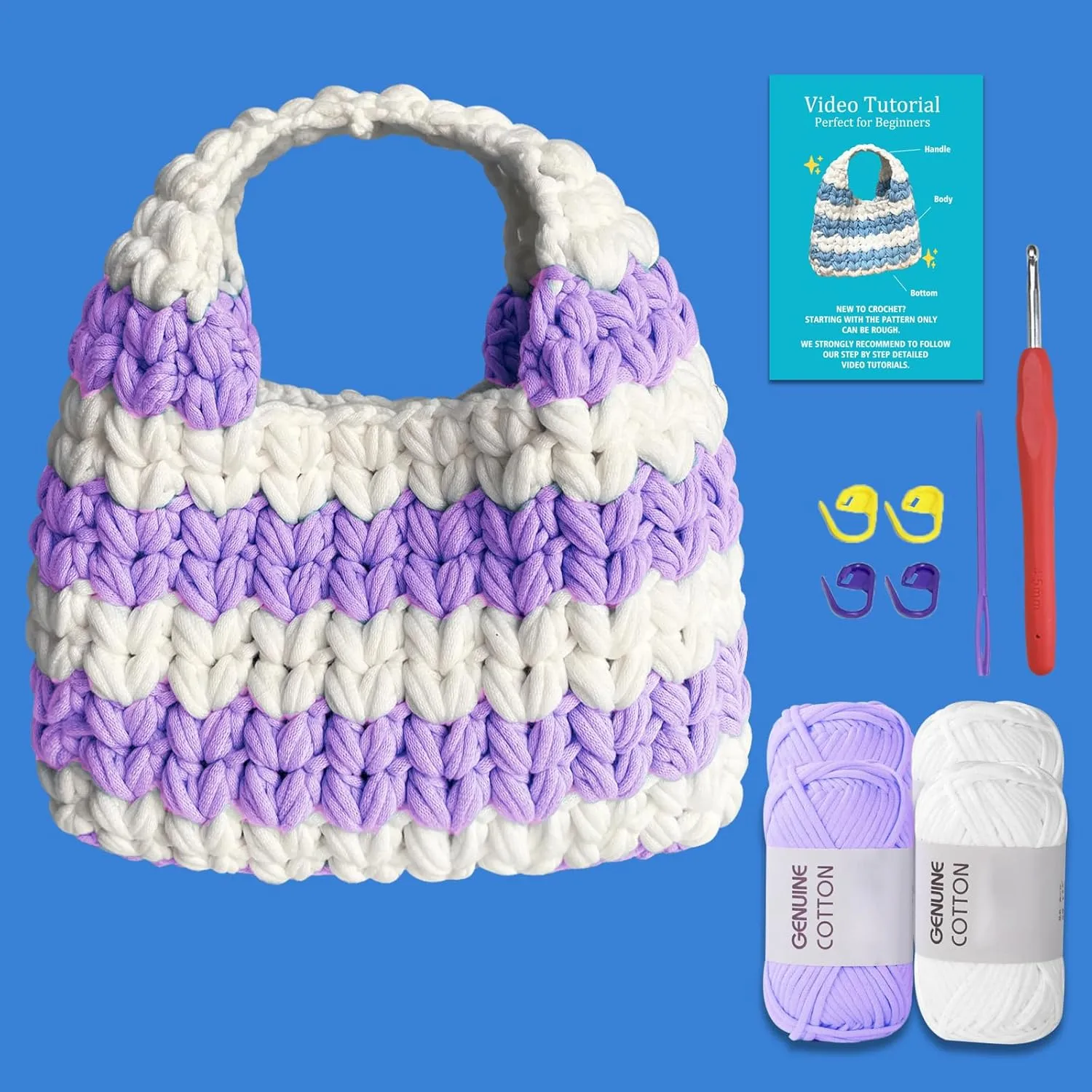 Kitcroet Crochet Kit for Beginners Crochet Bag Kit for Adults with Step by Step Video Tutorials DIY Crochet Starter Knitting Supplies, Handbag, Purple