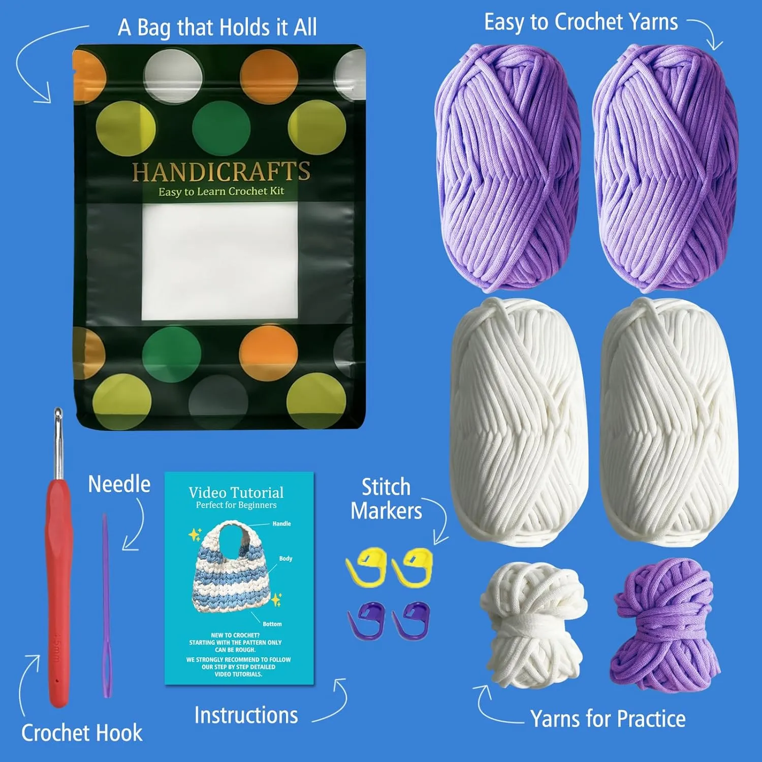 Kitcroet Crochet Kit for Beginners Crochet Bag Kit for Adults with Step by Step Video Tutorials DIY Crochet Starter Knitting Supplies, Handbag, Purple