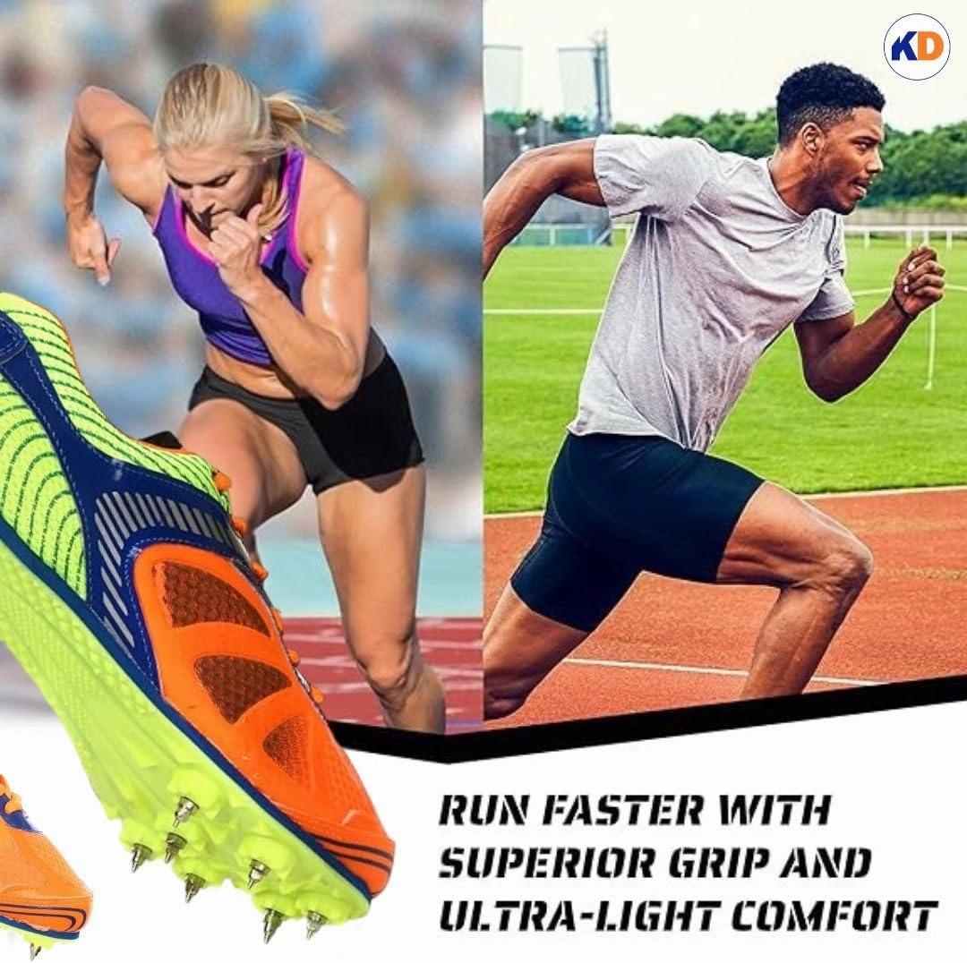 KNK Sprint Track Shoes – Racing Spike Shoes with Metal Spikes, Rubber Sole, Mesh Outer, Lightweight & Comfortable for Track & Field Events