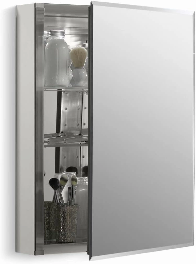 KOHLER K-CB-CLC2026FS Beveled Medicine Cabinet with Mirror Door & Adjustable Shelves, Rectangular Beveled Edge Frame, 20" x 26"