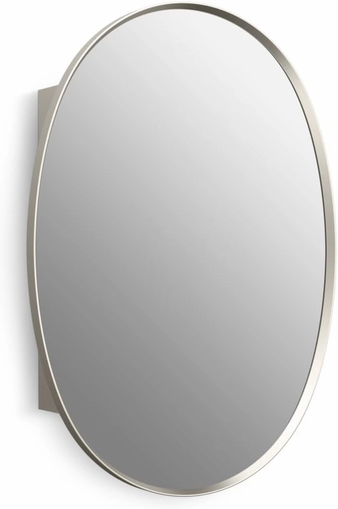 KOHLER Verdera Medicine Cabinet, 24" x 34", Oval Design, Mirrored Interior, Adjustable Glass Shelves, Rustproof Aluminum, Brushed Nickel, K-35571-BNL
