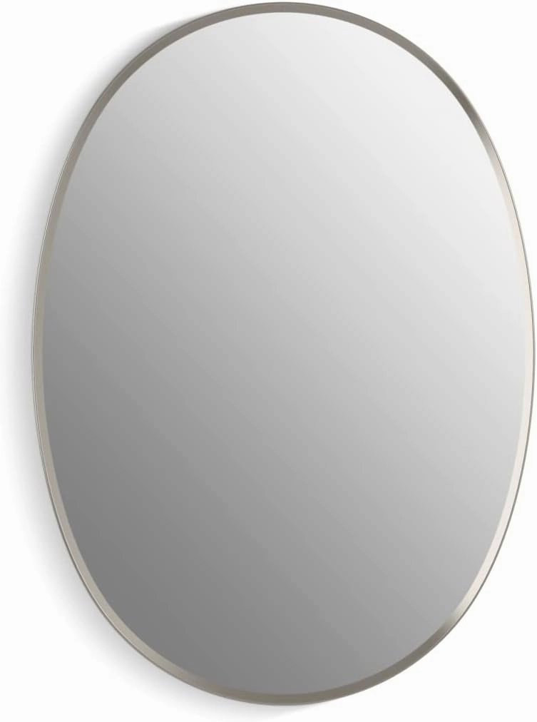 KOHLER Verdera Medicine Cabinet, 24" x 34", Oval Design, Mirrored Interior, Adjustable Glass Shelves, Rustproof Aluminum, Brushed Nickel, K-35571-BNL