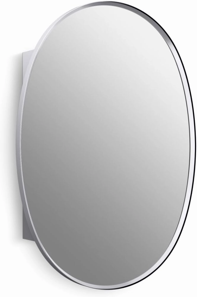 KOHLER Verdera Medicine Cabinet, 24" x 34", Oval Design, Mirrored Interior, Adjustable Glass Shelves, Rustproof Aluminum, Polished Chrome, K-35571-CPL