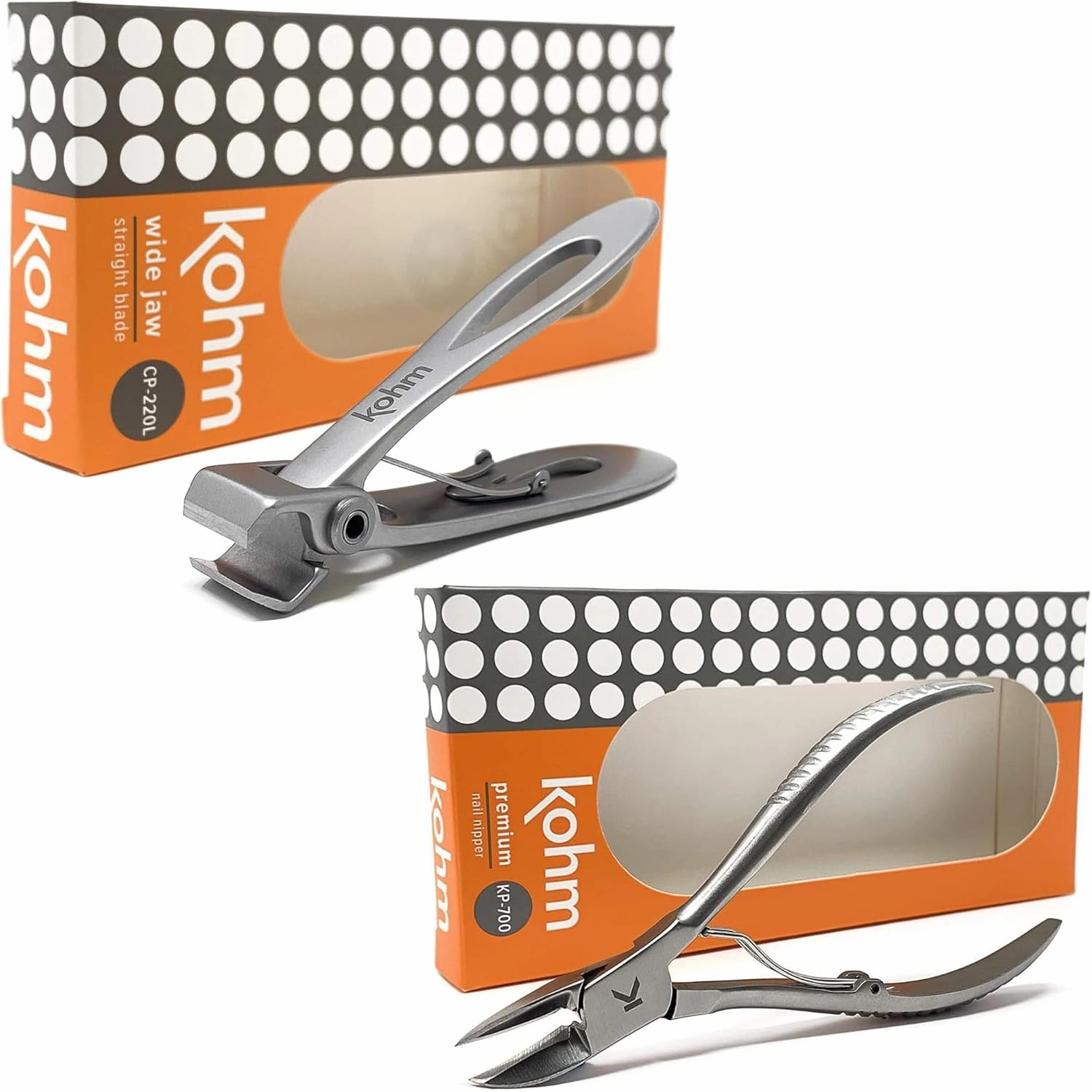 KOHM Nail Clippers   Ingrown Toenail Clippers for Thick Nails - Heavy Duty, Wide Mouth Professional Fingernail and Toenail Clippers for Men, Women & Seniors, Silver