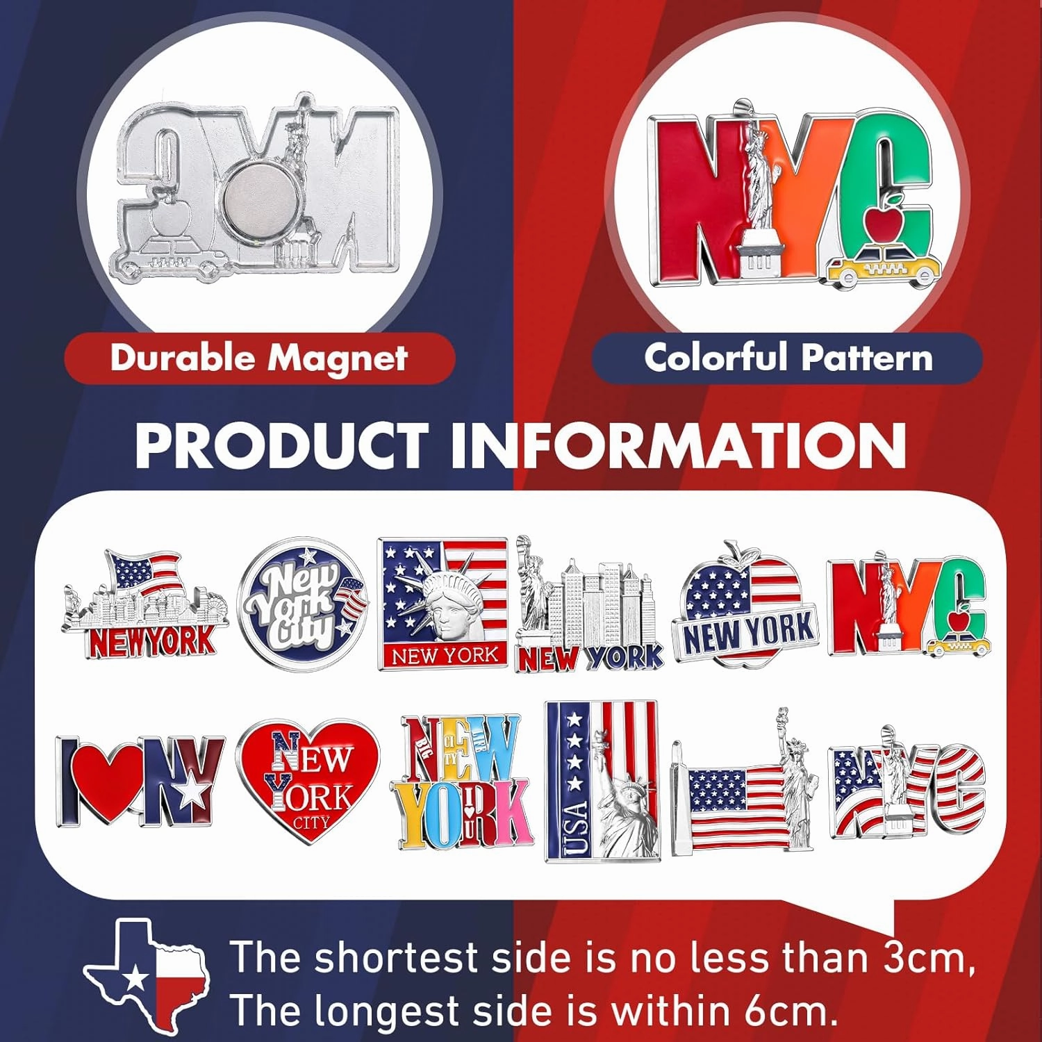 Konohan 12 Pcs New York Magnets for Refrigerator Metal NYC Fridge Magnet Magnetic New York Souvenirs USA Souvenirs Gifts Magnetic NYC Refrigerator Stickers, USA Flag, Statue of Liberty
