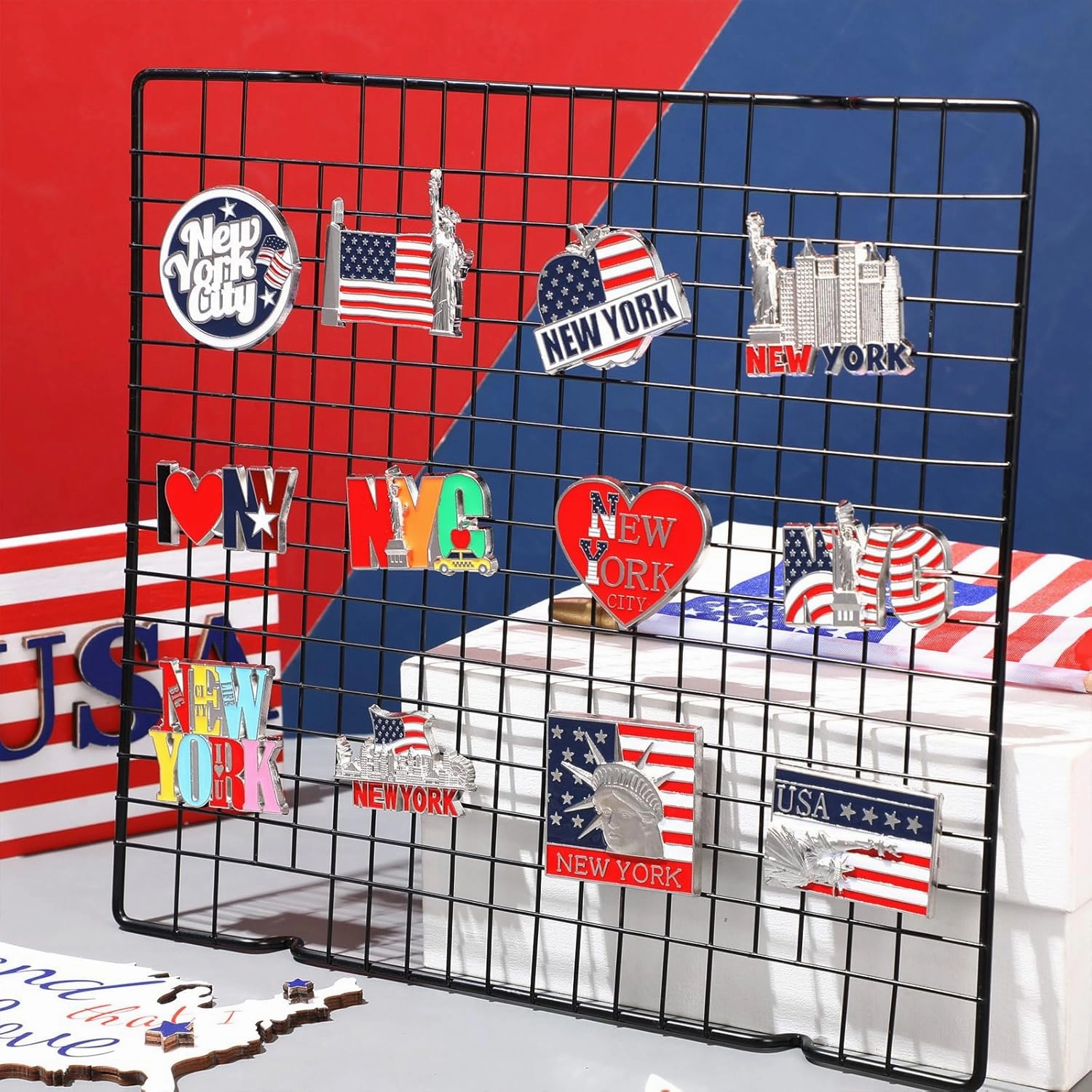 Konohan 12 Pcs New York Magnets for Refrigerator Metal NYC Fridge Magnet Magnetic New York Souvenirs USA Souvenirs Gifts Magnetic NYC Refrigerator Stickers, USA Flag, Statue of Liberty