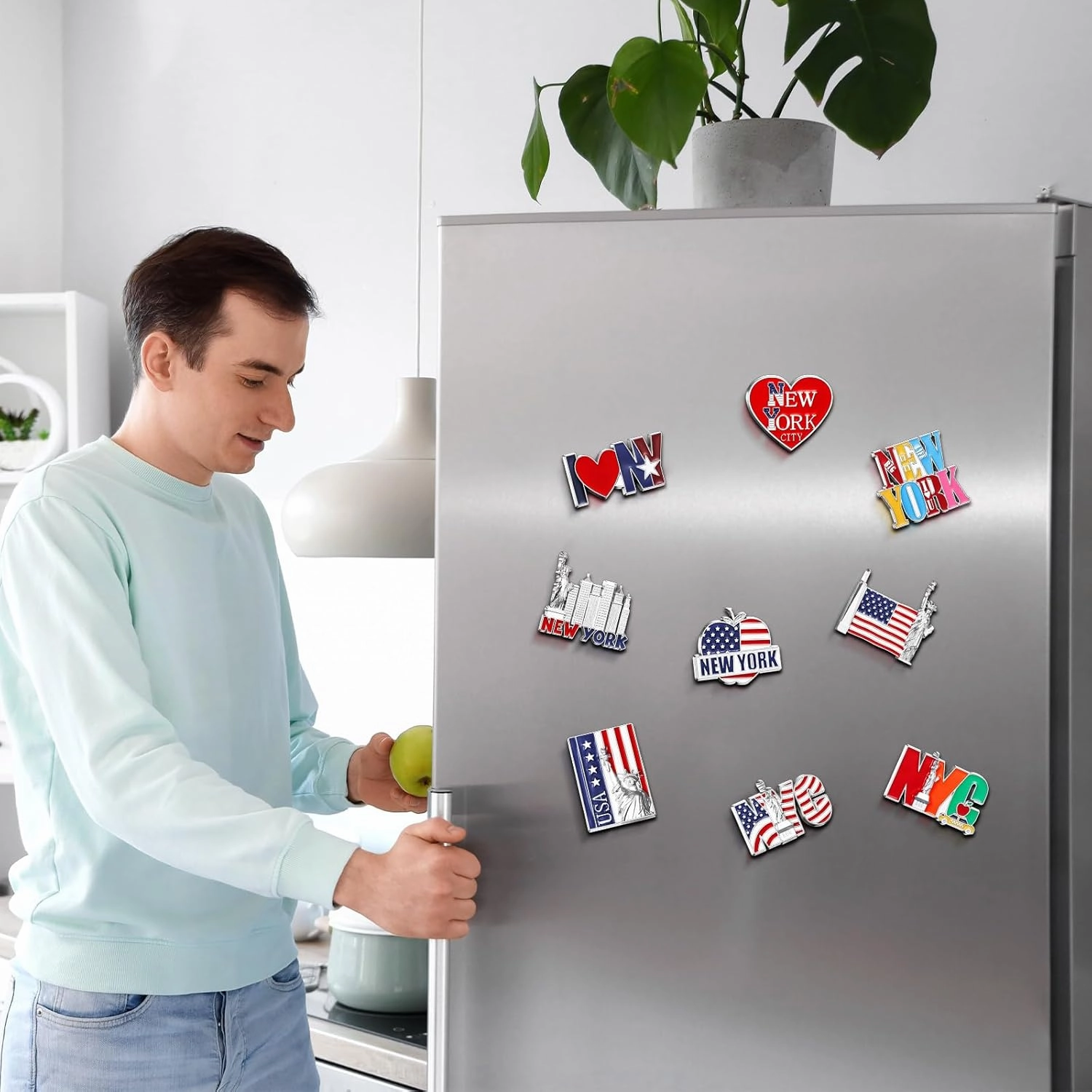 Konohan 12 Pcs New York Magnets for Refrigerator Metal NYC Fridge Magnet Magnetic New York Souvenirs USA Souvenirs Gifts Magnetic NYC Refrigerator Stickers, USA Flag, Statue of Liberty