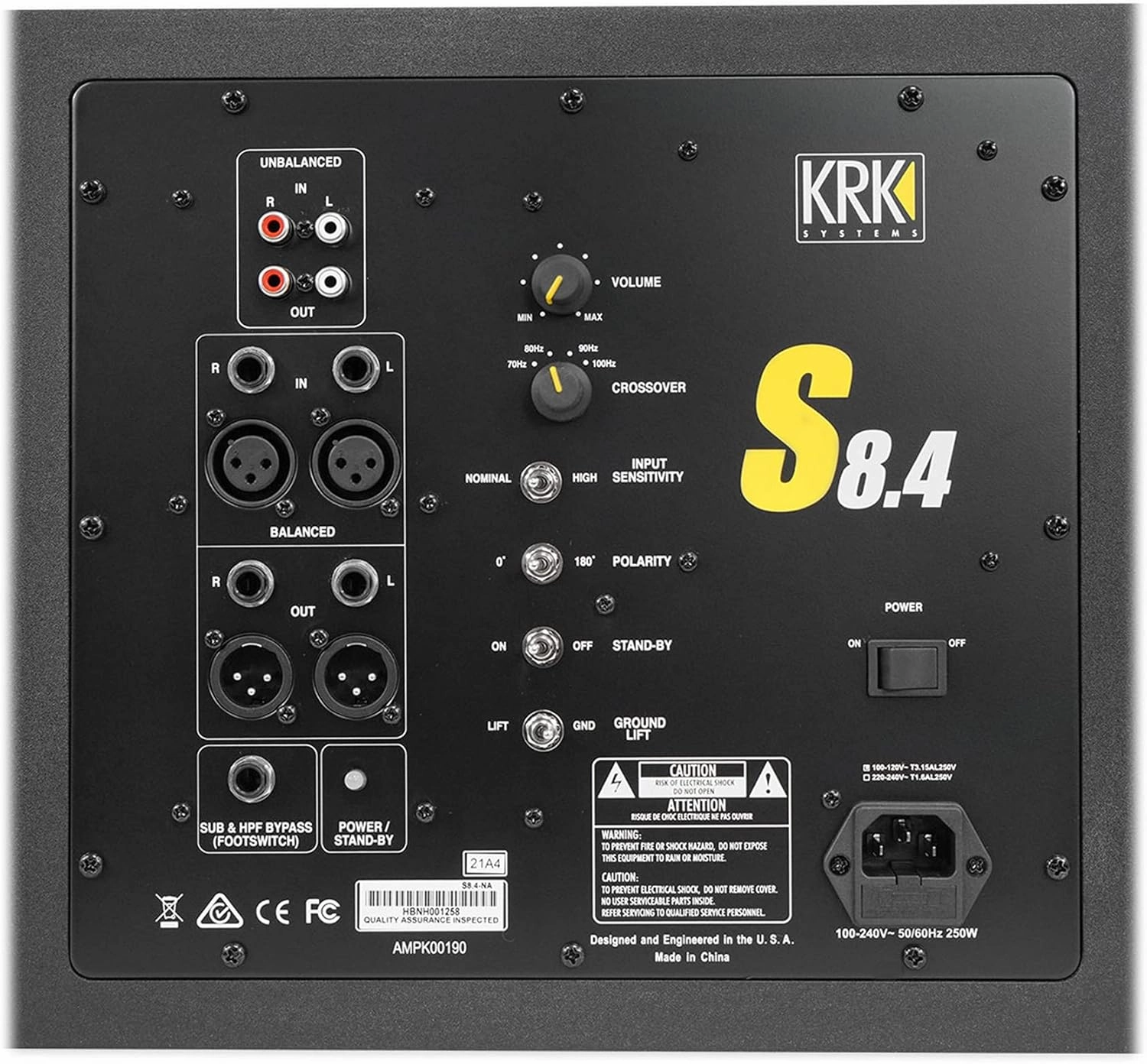 KRK S8.4 S8 Generation 4 8" 109 Watt Powered Studio Subwoofer