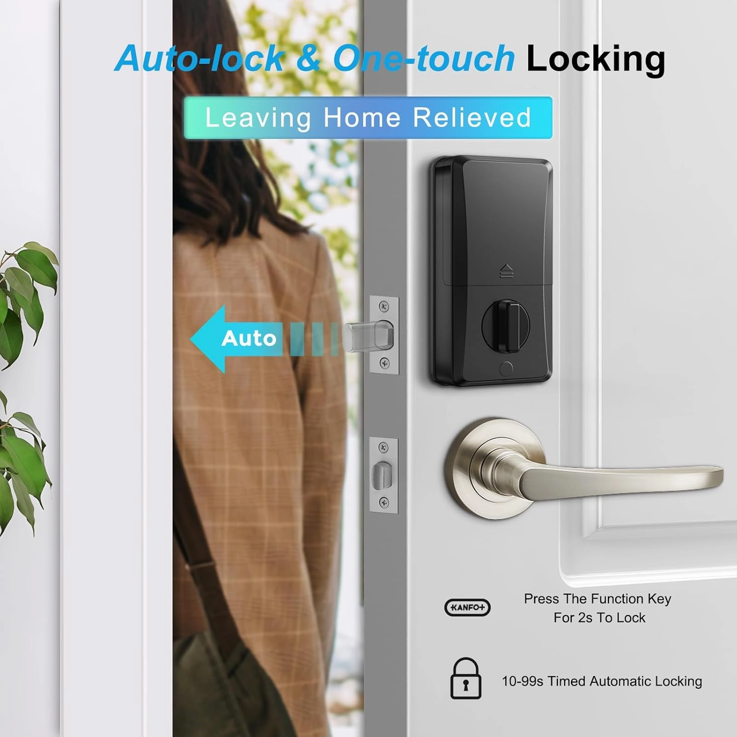 KS2 Fingerprint, Keyless Entry Deadbolt with Keypad, Electronic Deadbolt, Smart Locks for Front Door, with Code,Auto Lock,Easy Installation,Satin Nickel