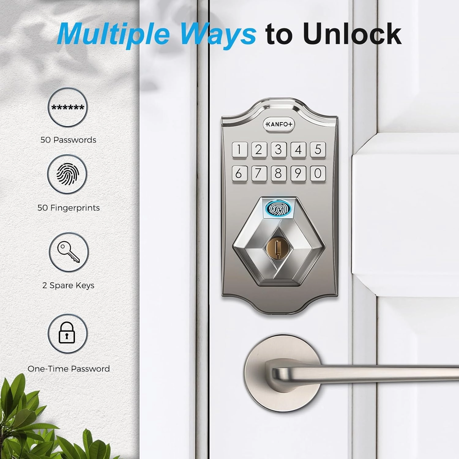 KS2 Fingerprint, Keyless Entry Deadbolt with Keypad, Electronic Deadbolt, Smart Locks for Front Door, with Code,Auto Lock,Easy Installation,Satin Nickel