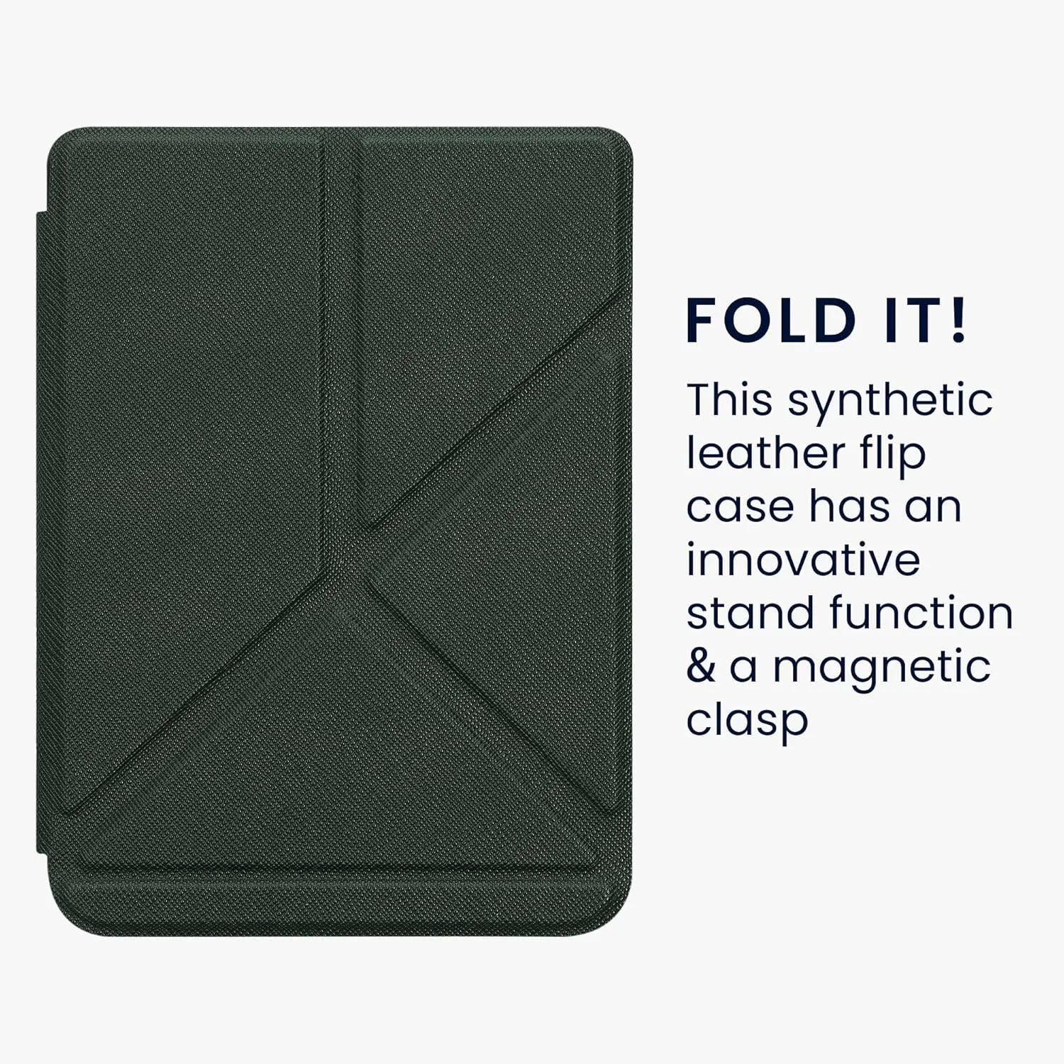 kwmobile Origami Case Compatible with Kobo Clara 2E / Tolino Shine 4 Case - Slim PU Leather Cover with Stand - Dark Green