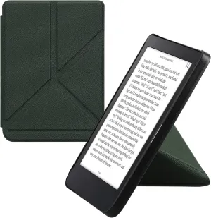 kwmobile Origami Case Compatible with Kobo Clara 2E / Tolino Shine 4 Case - Slim PU Leather Cover with Stand - Dark Green