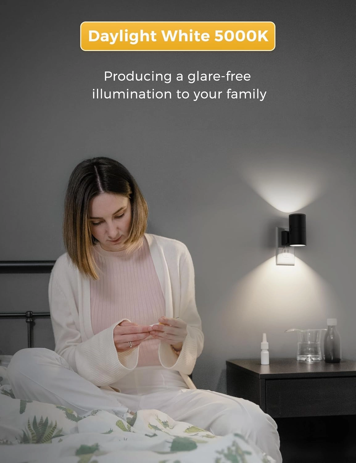 L LOHAS LED Night Light, Bright Night Light, Night Lights Plug into Wall, 5000K Daylight White, Dimmable Night Lights with Light Sensor, Decorative Night Lights for Hallway Bathroom Kitchen, 2 Pack