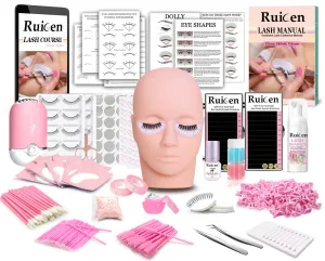 Lash Extension Kit for Beginners, Ruicen Lash Eyelash Extension Kit with Training Course Includes Mannequin Head, Practice Lash Mapping Chart, and More Eyelash Extension Supplies Tools