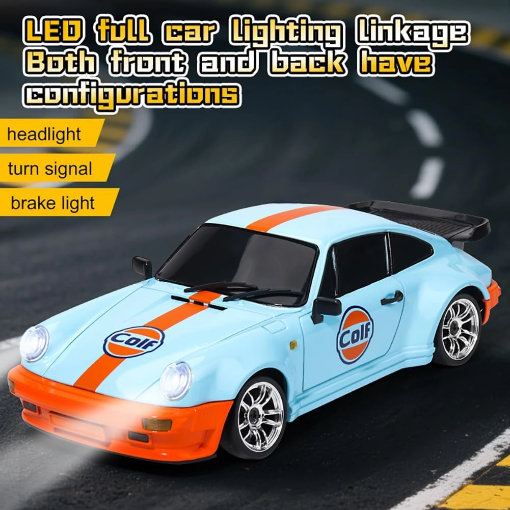 LD1898 1:18 RC Drift Car 911 2.4GHz RWD with Gyroscope on-Road Alloy Body Shell Racing Cars Radio Control (Blue)