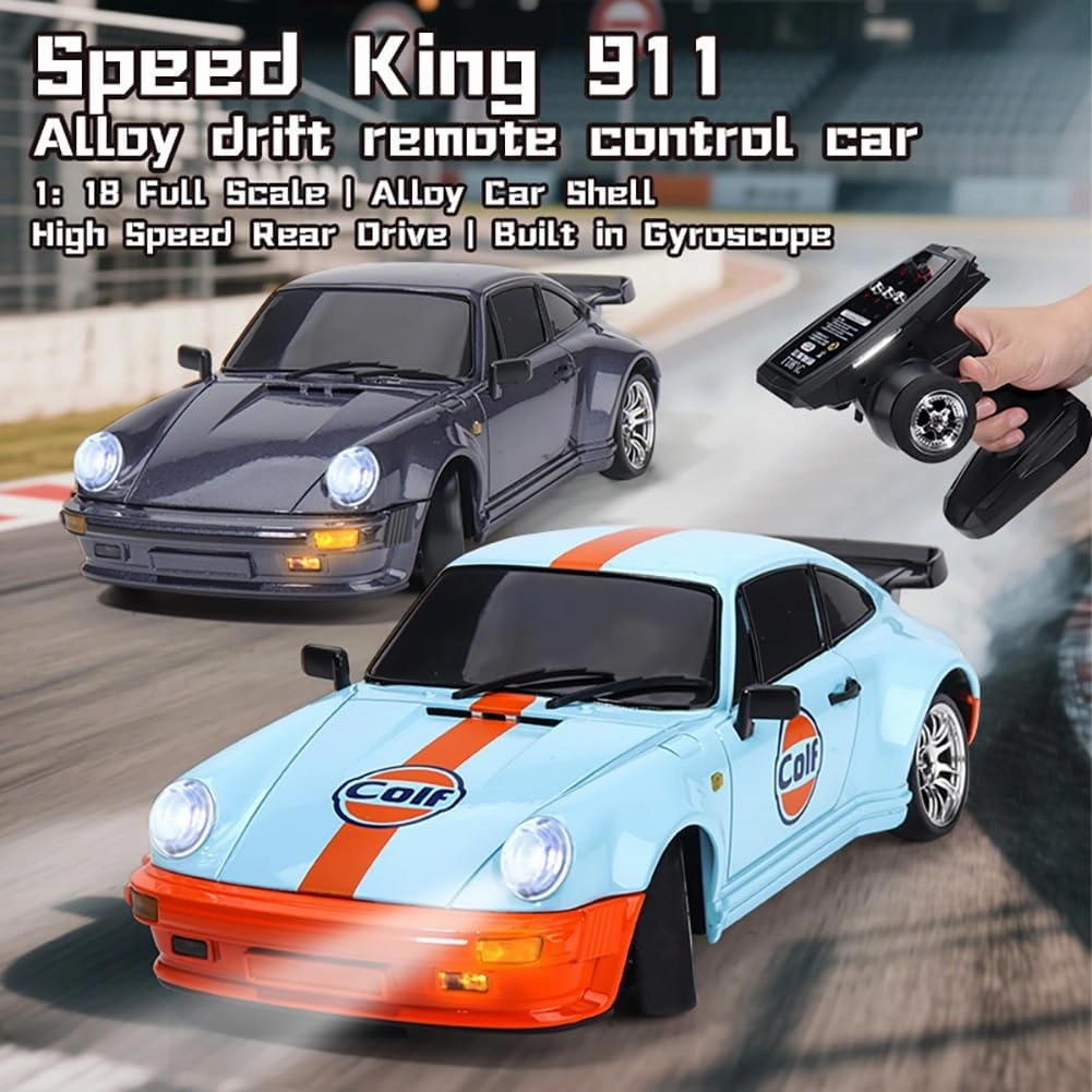 LD1898 1:18 RC Drift Car 911 2.4GHz RWD with Gyroscope on-Road Alloy Body Shell Racing Cars Radio Control (Blue)